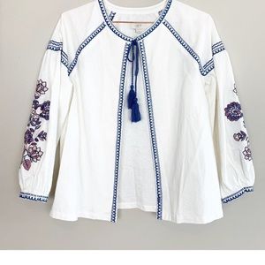 New Loft embroidered linen tassel jacket women’s small